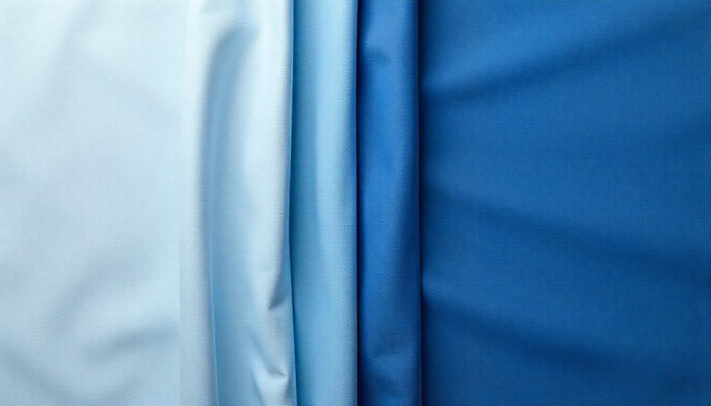 A comparison layout showing different thread counts with fabric samples of sapphire sheets