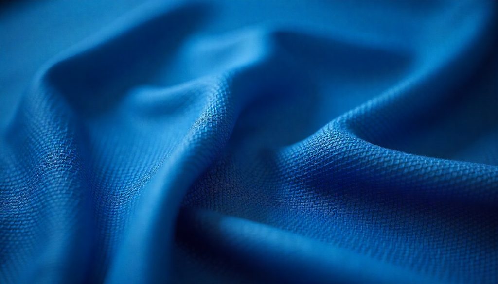 Close-up texture shot showing the weave pattern and luxurious sheen of high-quality sapphire blue sheets