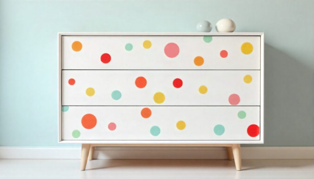 playful funky painted furniture ideas with colorful polka dot pattern