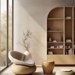A MintpalDecor signature interior Japandi-inspired room with warm timber, white walls,