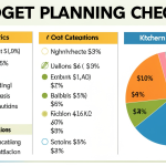A budget planning checklist or infographic showing kitchen renovation cost categories with pie chart — visual and informative for readers.