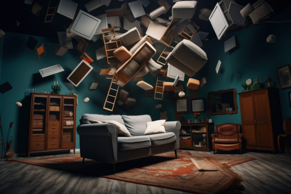 furniture arrangement; right the same room redesigned using MintpalDecor principles — cohesive, balanced, beautiful.