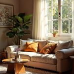A stunning, beautifully balanced living room — warm neutral palette, layered textures, statement lighting, and curated accessories — the MintpalDecor signature aesthetic at its finest.