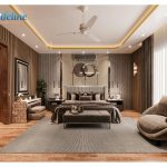Aerialwide-angle photo of a beautifully designed small 2-bedroom house interior — open-plan living area with natural light, neutral tones, and minimal clutter.