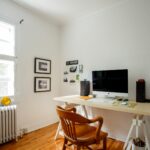 Minimalist home office with natural light and organized décor