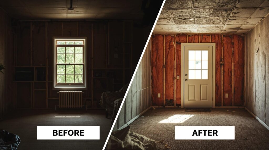 Before and after comparison related to home insulation tips for better energy savings