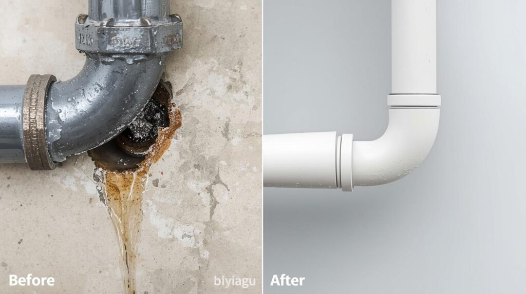Before and after comparison related to plumbing maintenance tips to avoid expensive repairs