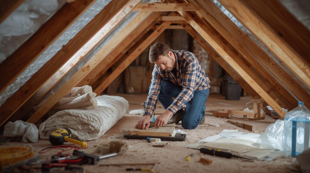 Homeowner performing home insulation tips for better energy savings task