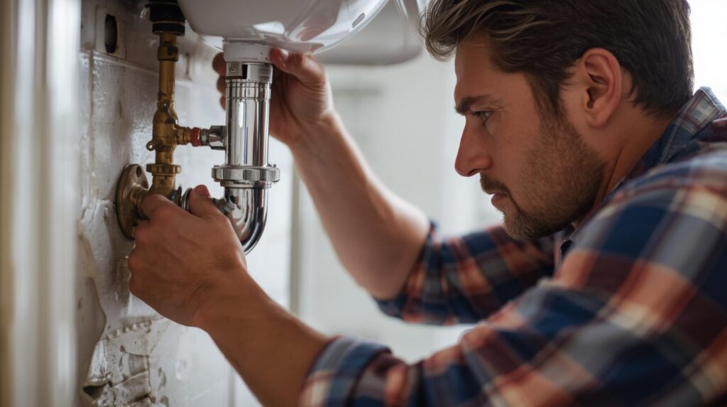 Homeowner performing plumbing maintenance tips to avoid expensive repairs task