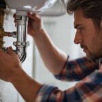 Homeowner performing plumbing maintenance tips to avoid expensive repairs task