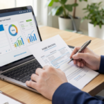 Person reviewing financial documents and credit score on a laptop for mortgage pre-approval