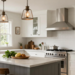 A modern farmhouse kitchen with shiplap walls, vintage-inspired fixtures, and sleek contemporary finishes. (2)