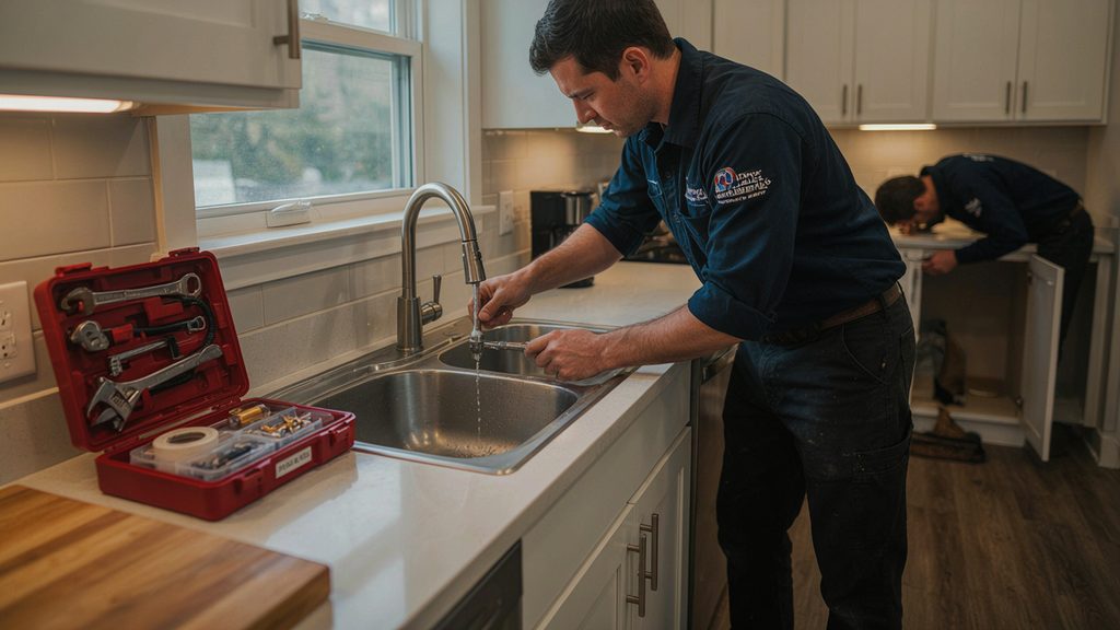  A side-by-side comparison of basic plumbing tools versus a professional plumber at work.