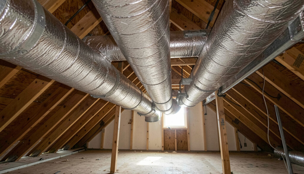  Insulated ductwork running through an attic space