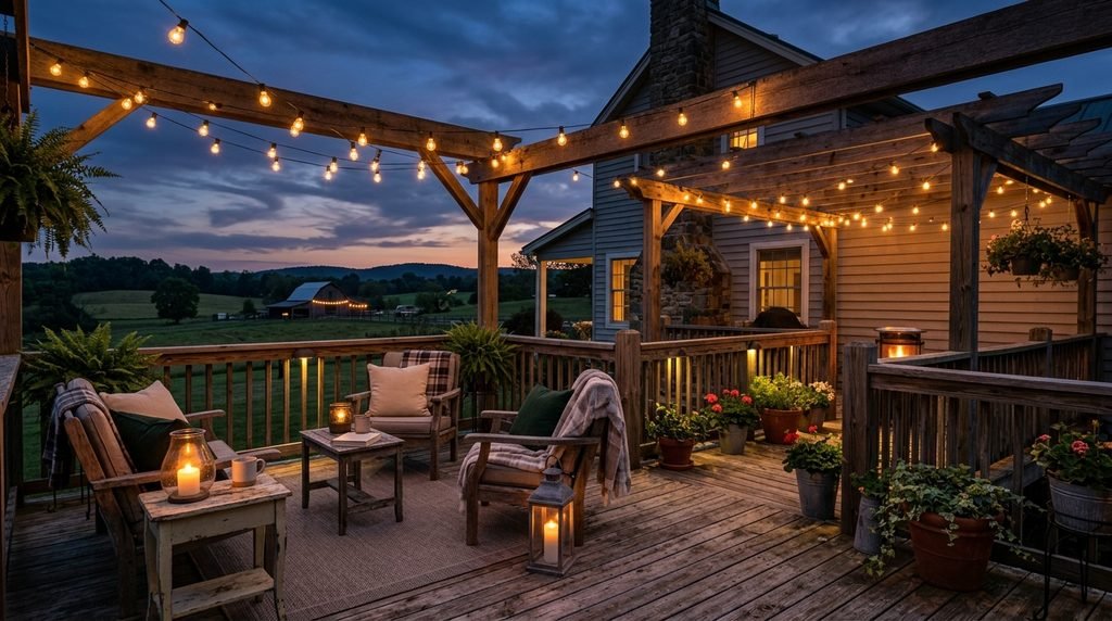 What Lighting Choices Enhance a Farmhouse Deck